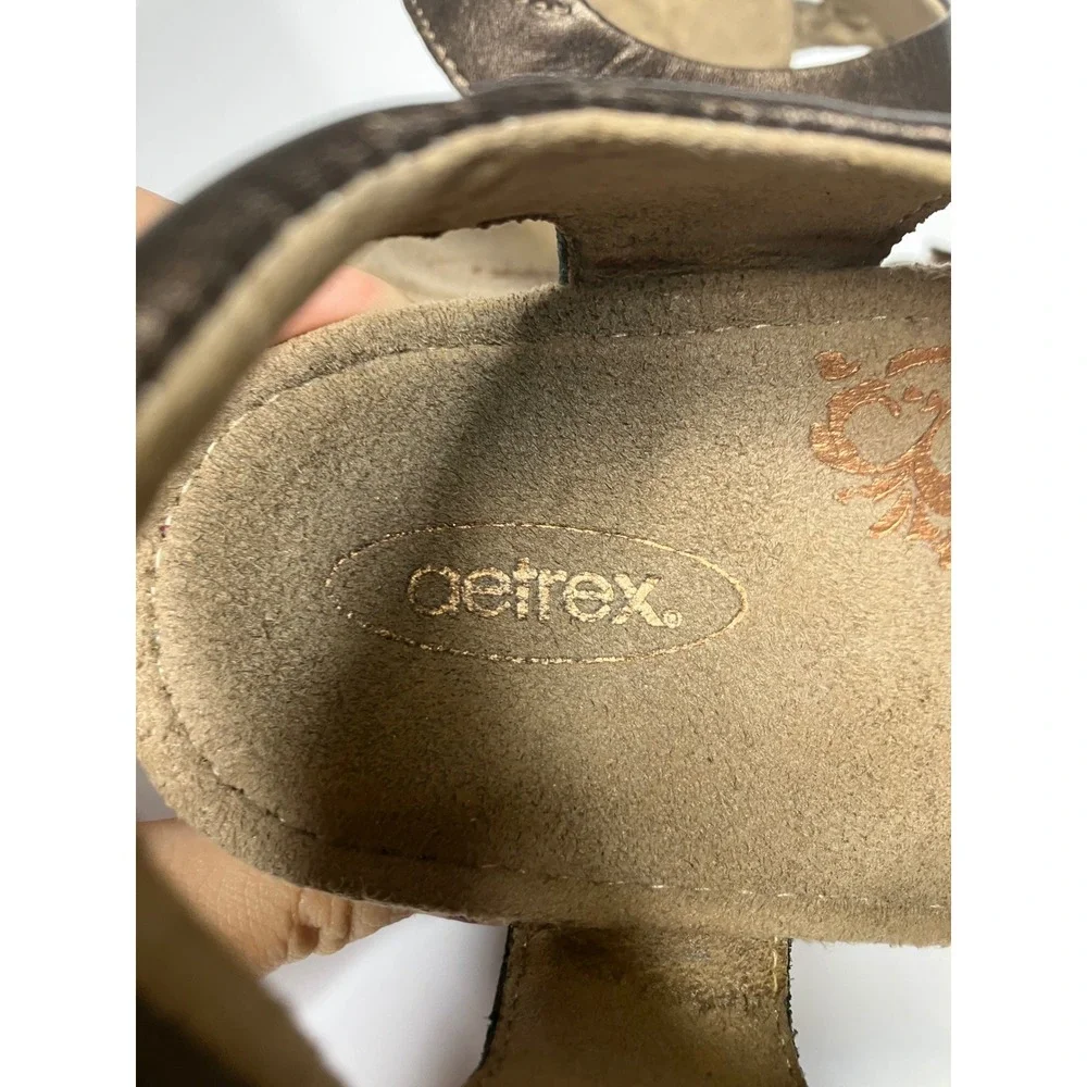 Aetrex naya Wedge Sandals Womens 8.5 Bronze Excellent Leather Braided EW454W